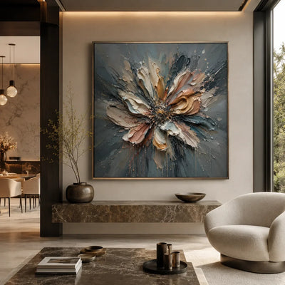 Silver Petal Floral Wall Art styled in a contemporary entryway | Olyrel