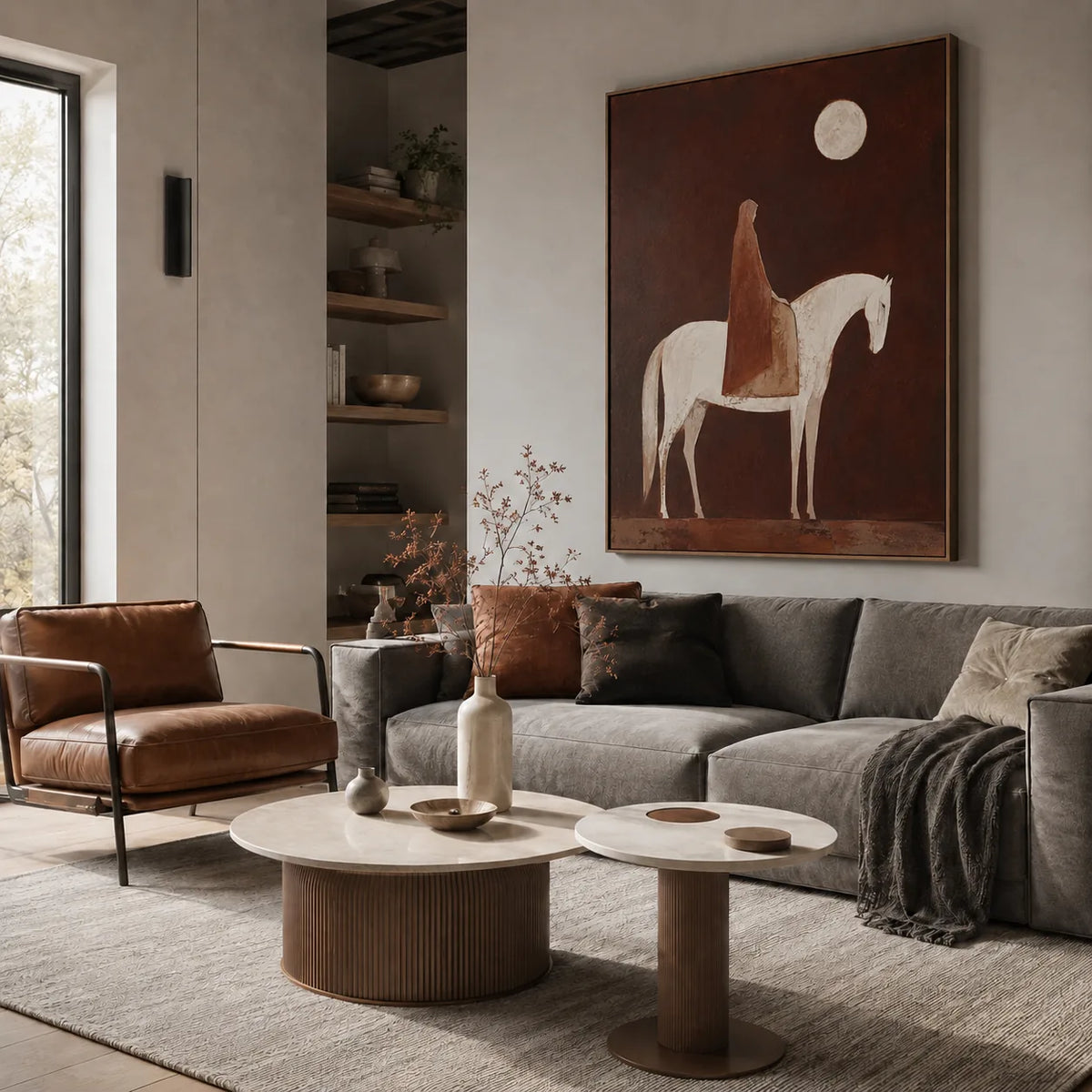 Moonlit White Horse Wall Art styled interior scene 1 | Olyrel