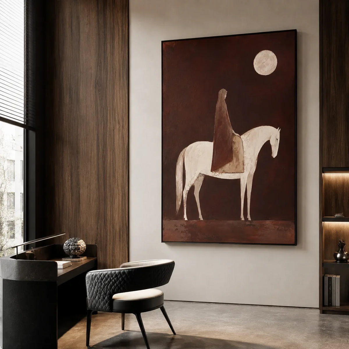 Moonlit White Horse Wall Art styled interior scene 2 | Olyrel