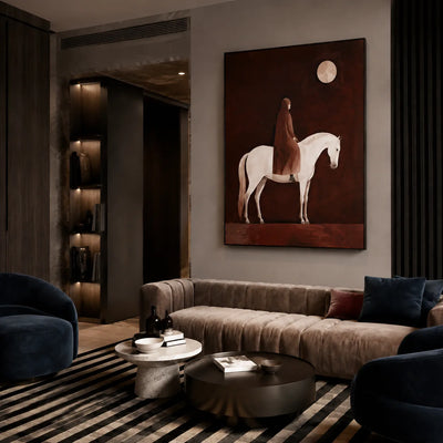Moonlit White Horse Wall Art styled interior scene 3 | Olyrel