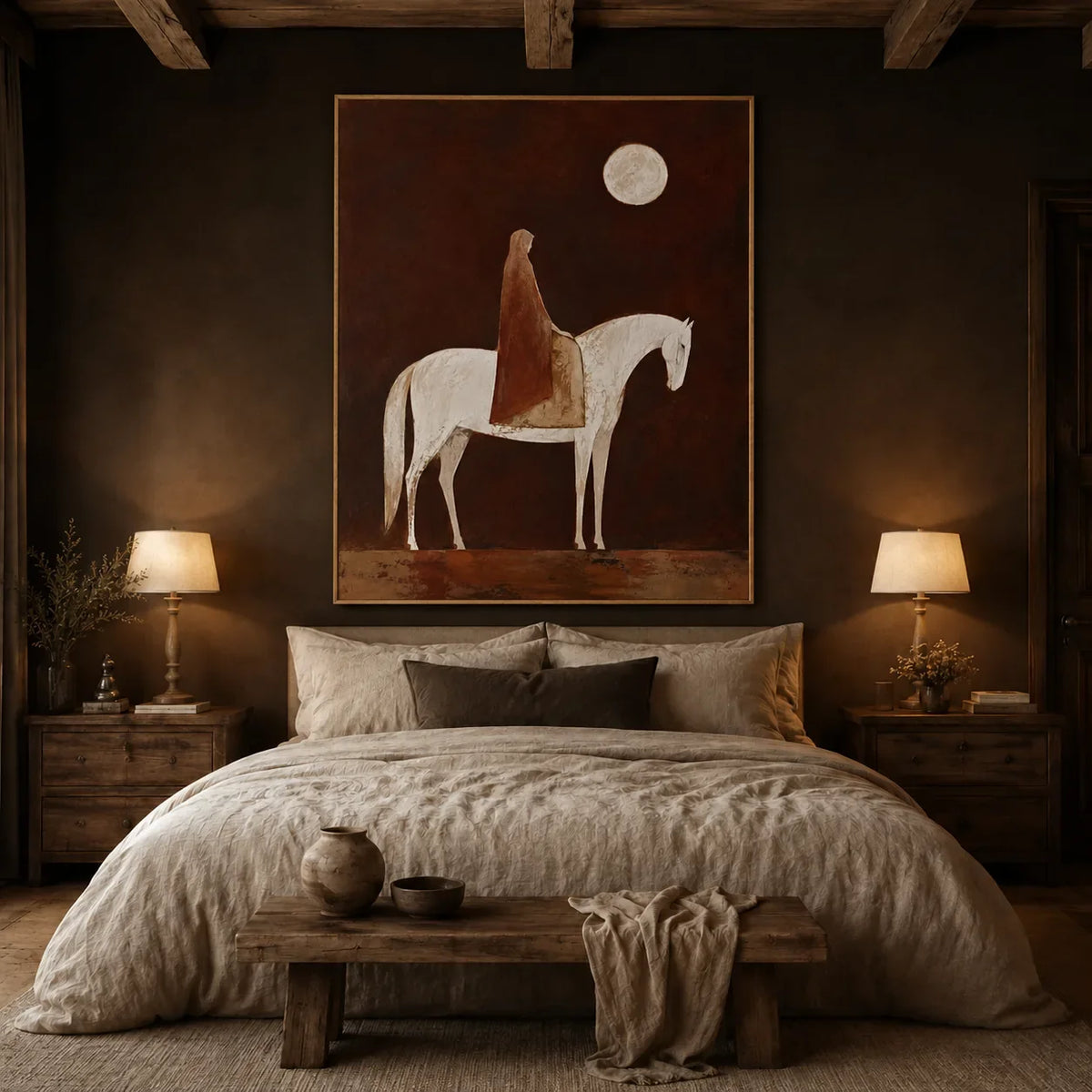 Moonlit White Horse Wall Art styled interior scene 4 | Olyrel