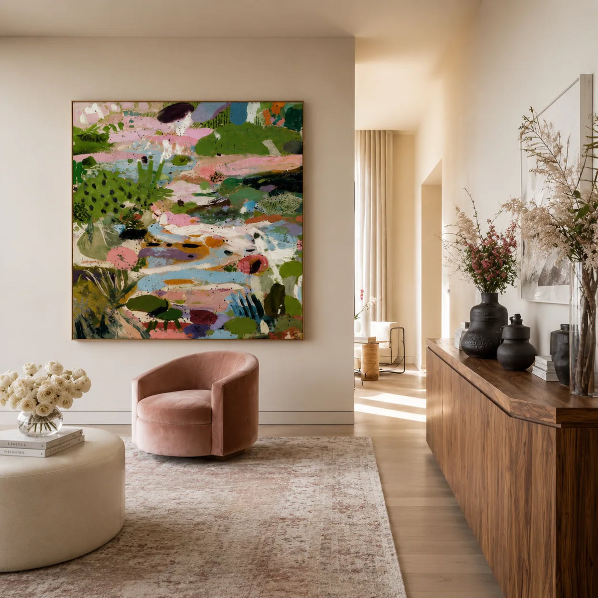 Meadow Patch Abstract Wall Art styled interior scene 4 | Olyrel