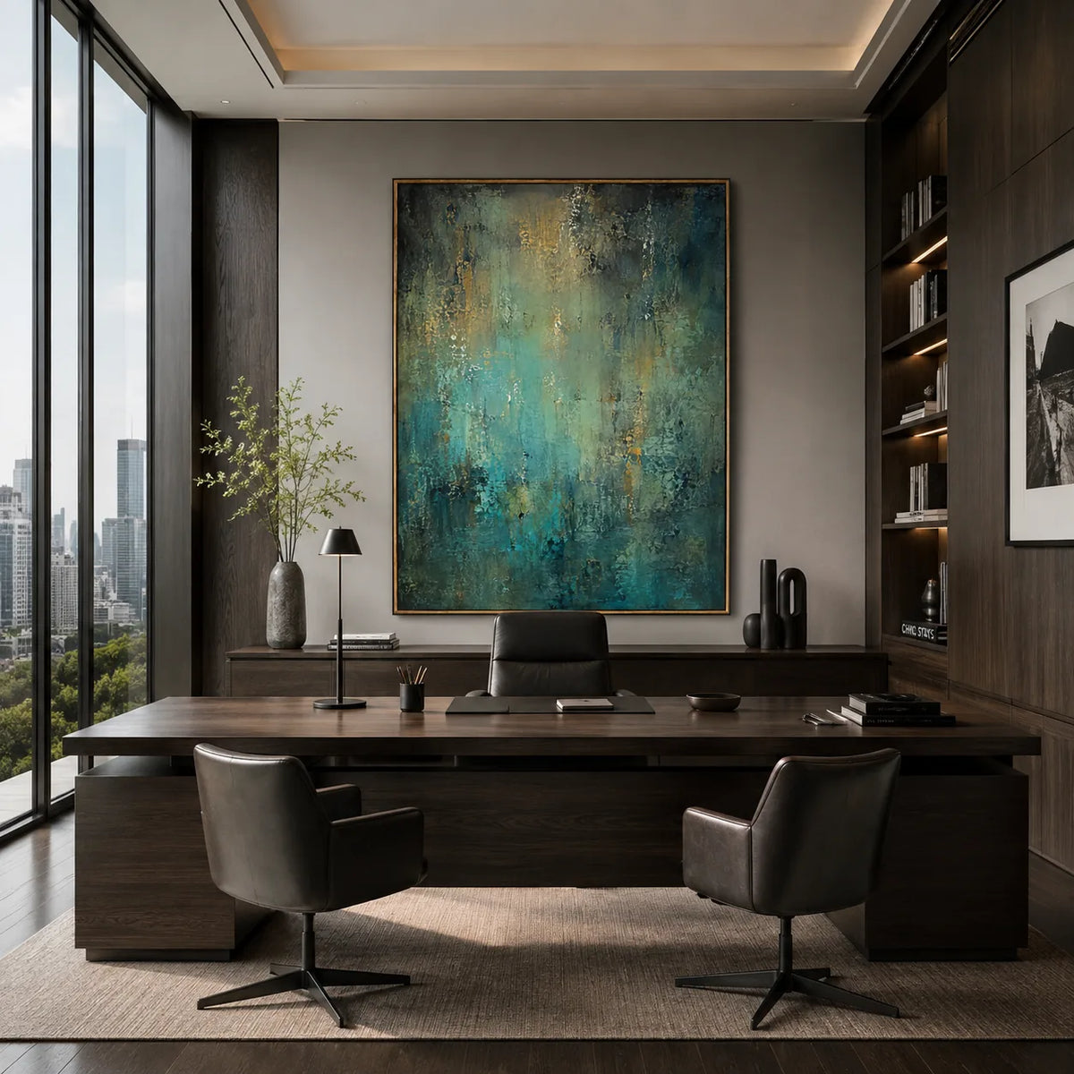 Aqua Patina Abstract Wall Art styled interior scene 1 | Olyrel
