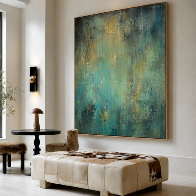 Aqua Patina Abstract Wall Art styled interior scene 3 | Olyrel