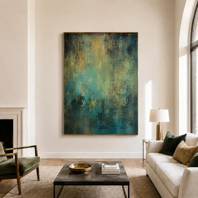 Aqua Patina Abstract Wall Art styled interior scene 5 | Olyrel