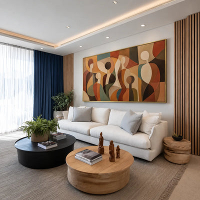 Gathered Figures Panoramic Wall Art styled interior scene 3 | Olyrel