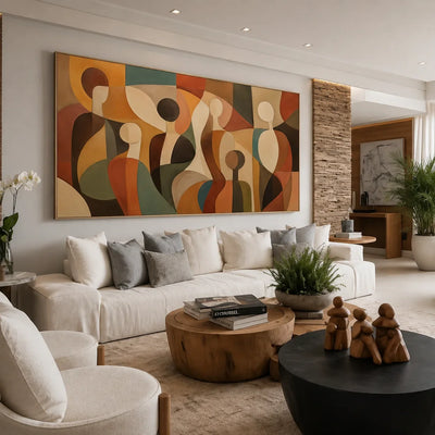 Gathered Figures Panoramic Wall Art styled interior scene 4 | Olyrel