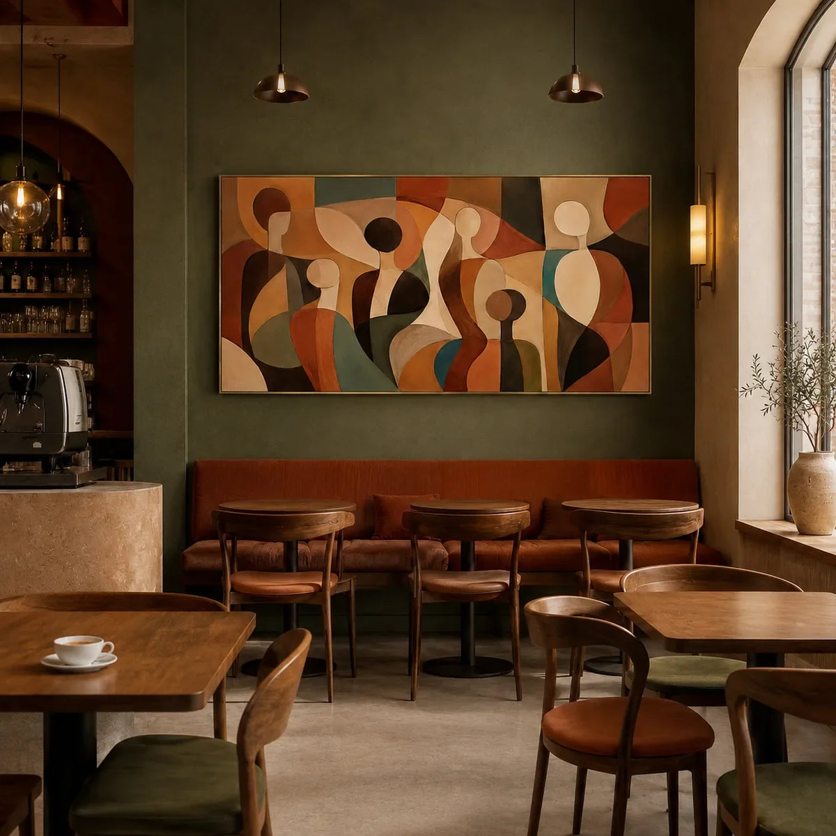 Gathered Figures Panoramic Wall Art styled interior scene 5 | Olyrel