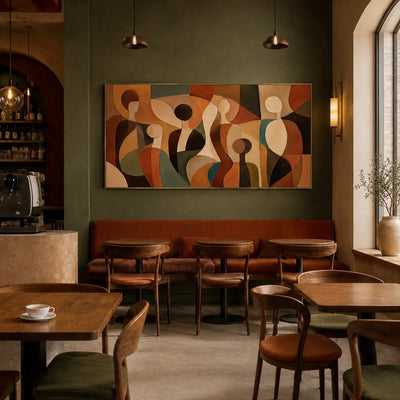 Gathered Figures Panoramic Wall Art styled interior scene 5 | Olyrel