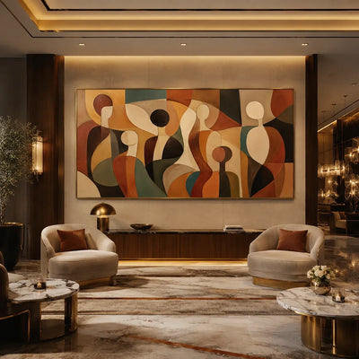 Gathered Figures Panoramic Wall Art styled interior scene 6 | Olyrel