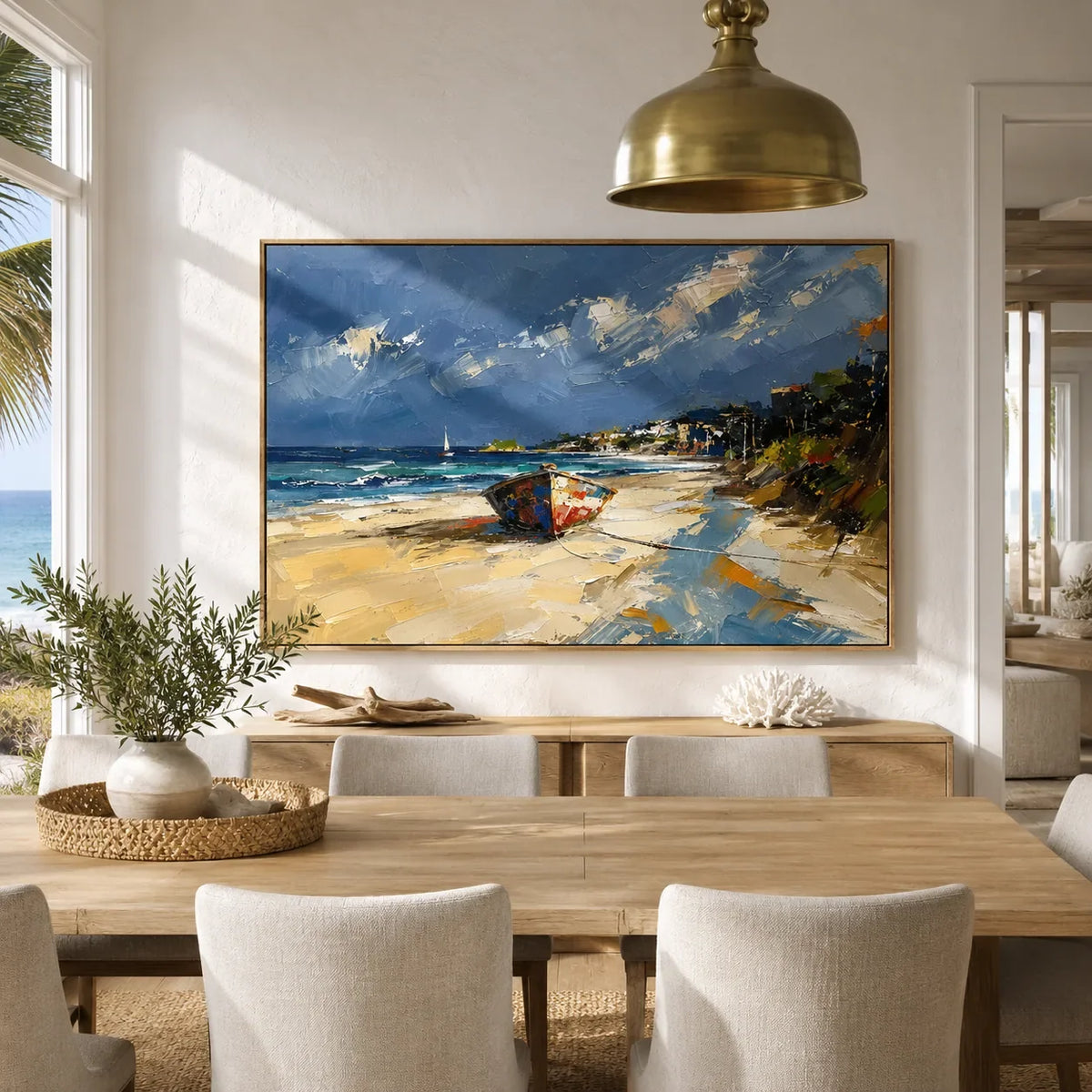 Coastal Path Ocean Wall Art displayed above a sofa in a neutral interior | Olyrel