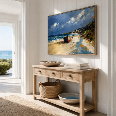 Coastal Path Ocean Wall Art shown in a quiet home office | Olyrel