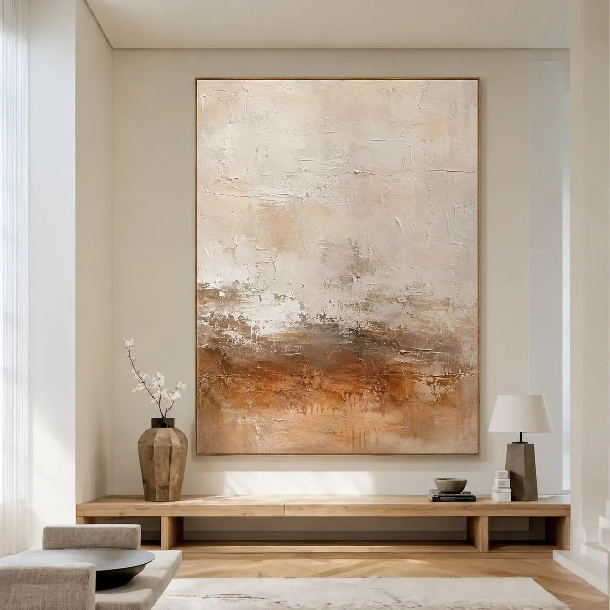 Copper Horizon Abstract Wall Art styled interior scene 1 | Olyrel