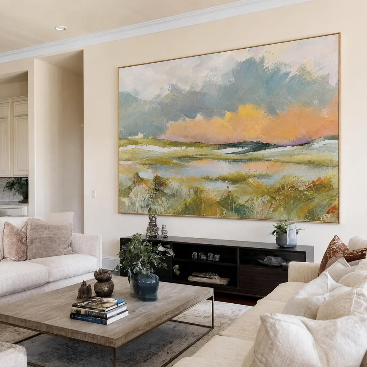 Pastel Marsh Landscape Wall Art styled interior scene 2 | Olyrel