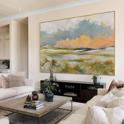 Pastel Marsh Landscape Wall Art styled interior scene 2 | Olyrel