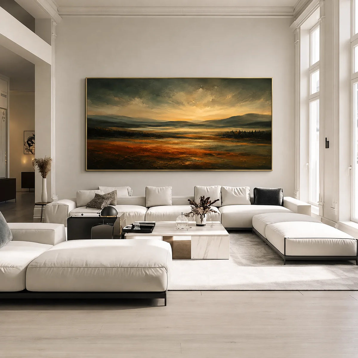 Amber Estuary Landscape Wall Art styled interior scene 1 | Olyrel