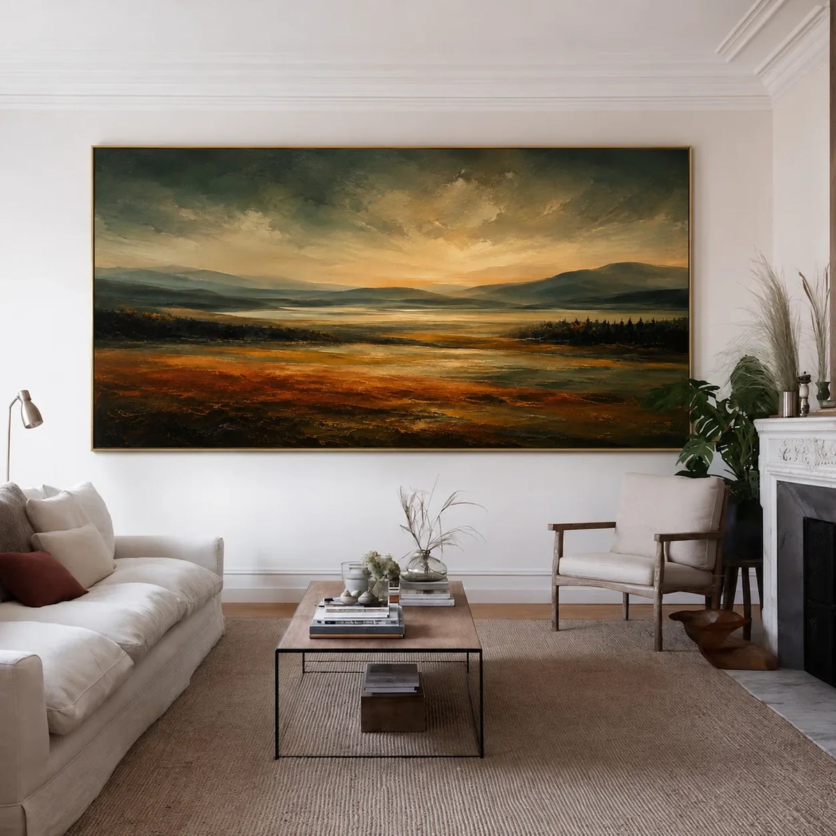 Amber Estuary Landscape Wall Art styled interior scene 2 | Olyrel