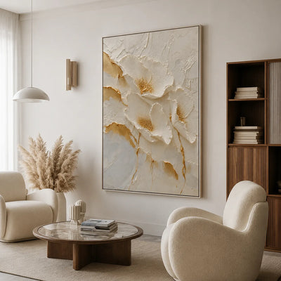 Ivory Poppies Relief Wall Art styled interior scene 1 | Olyrel