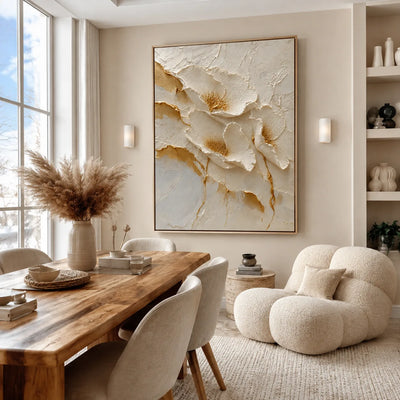 Ivory Poppies Relief Wall Art styled interior scene 3 | Olyrel