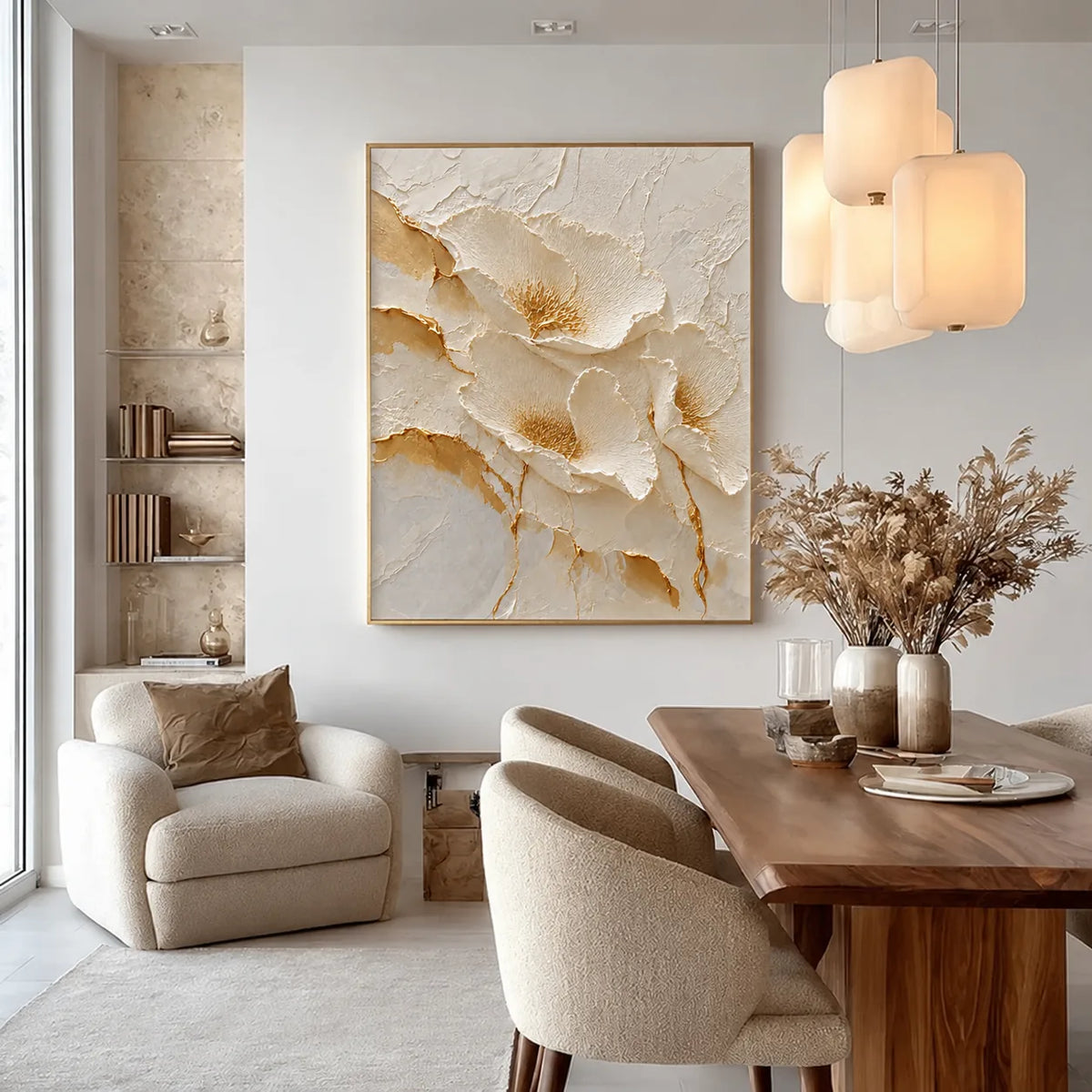 Ivory Poppies Relief Wall Art styled interior scene 4 | Olyrel