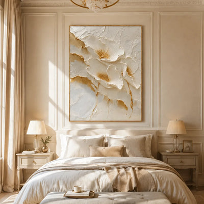 Ivory Poppies Relief Wall Art styled interior scene 5 | Olyrel