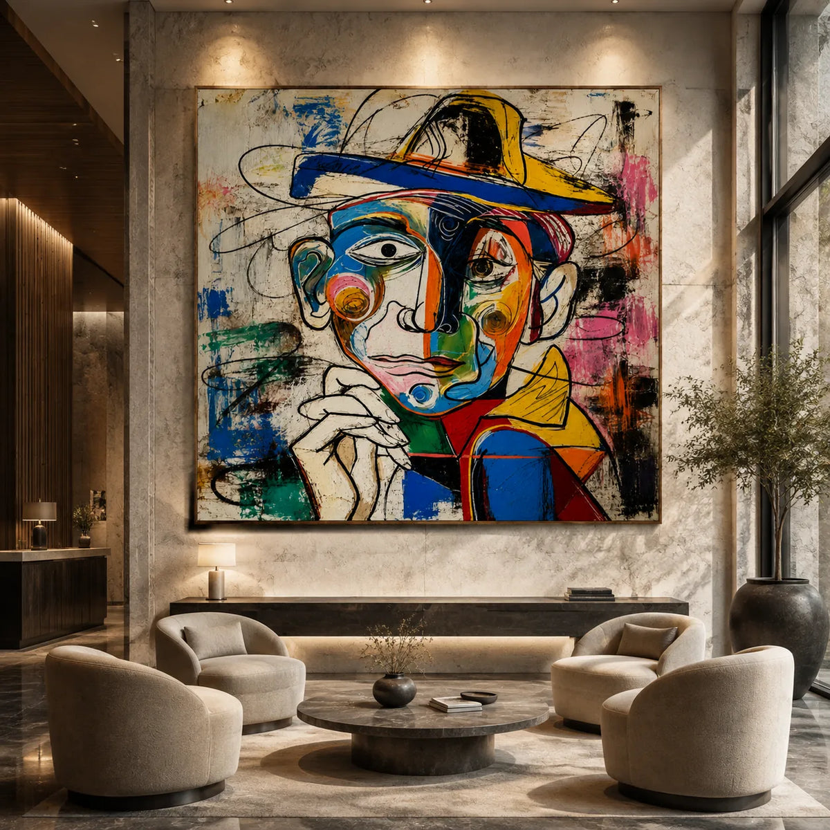 Chromatic Hat Portrait Wall Art styled interior scene 6 | Olyrel