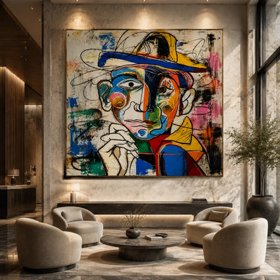 Chromatic Hat Portrait Wall Art styled interior scene 6 | Olyrel