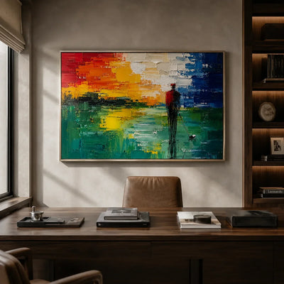 Sunset Pier Ocean Wall Art shown in a quiet home office | Olyrel