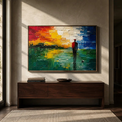 Sunset Pier Ocean Wall Art displayed above a sofa in a neutral interior | Olyrel