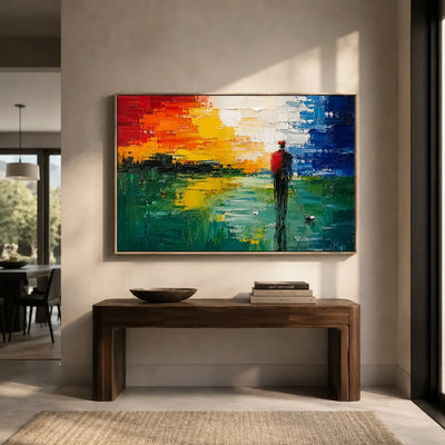 Sunset Pier Ocean Wall Art shown in a calm bedroom setting | Olyrel