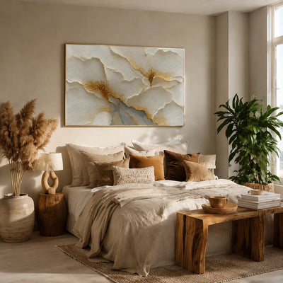 Golden Poppies Relief Wall Art styled interior scene 3 | Olyrel