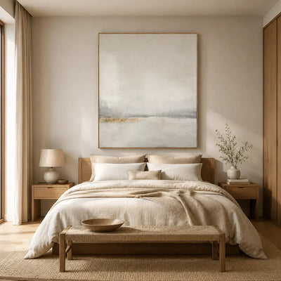 Quiet Gold Horizon Abstract Wall Art styled interior scene 3 | Olyrel