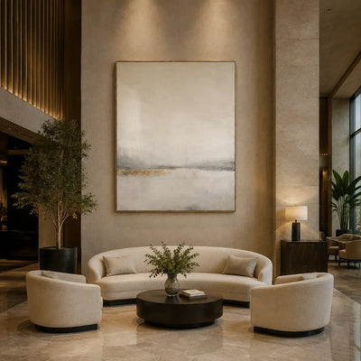 Quiet Gold Horizon Abstract Wall Art styled interior scene 4 | Olyrel