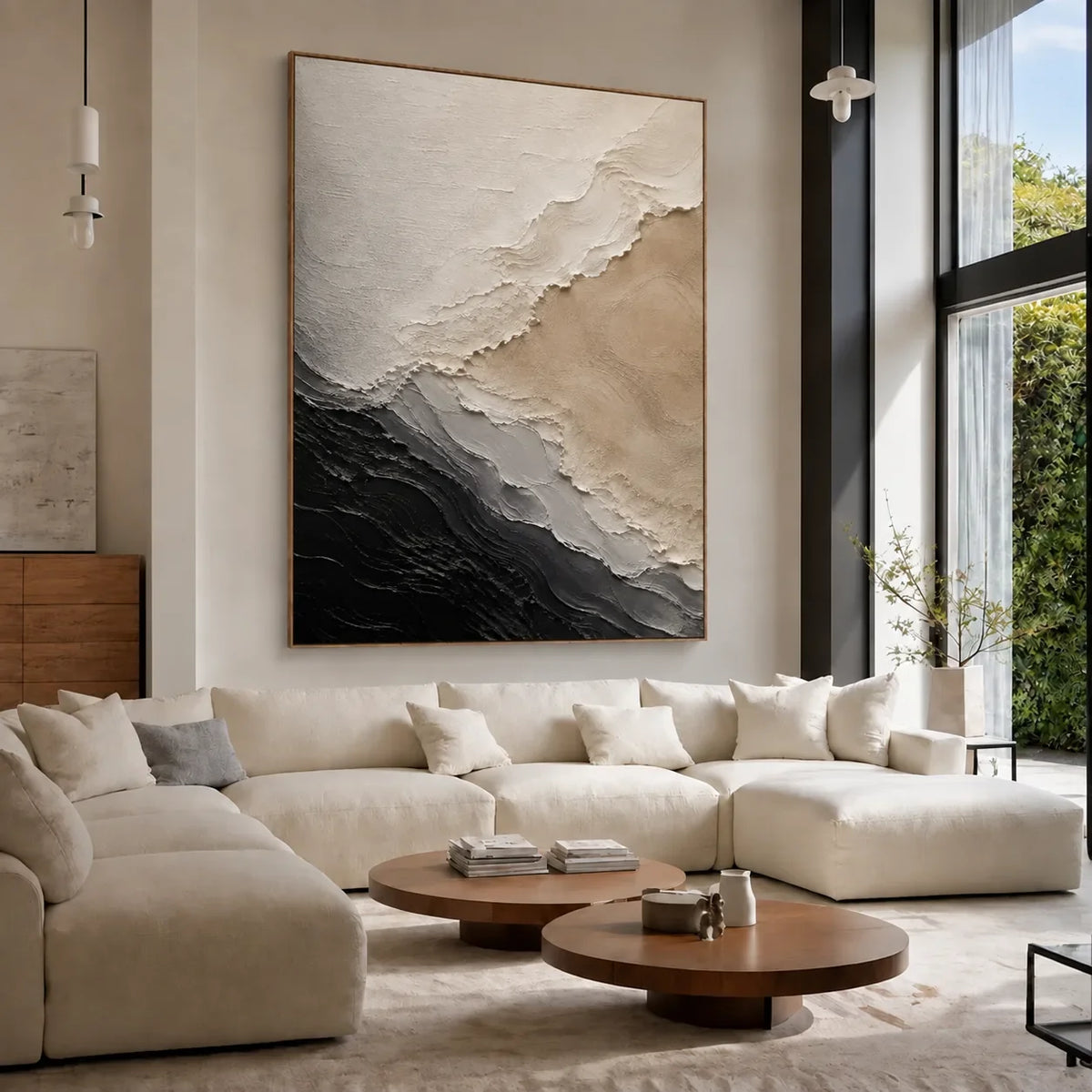 Monochrome Drift Textured Wall Art styled interior scene 1 | Olyrel