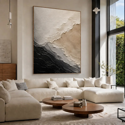 Monochrome Drift Textured Wall Art styled interior scene 1 | Olyrel