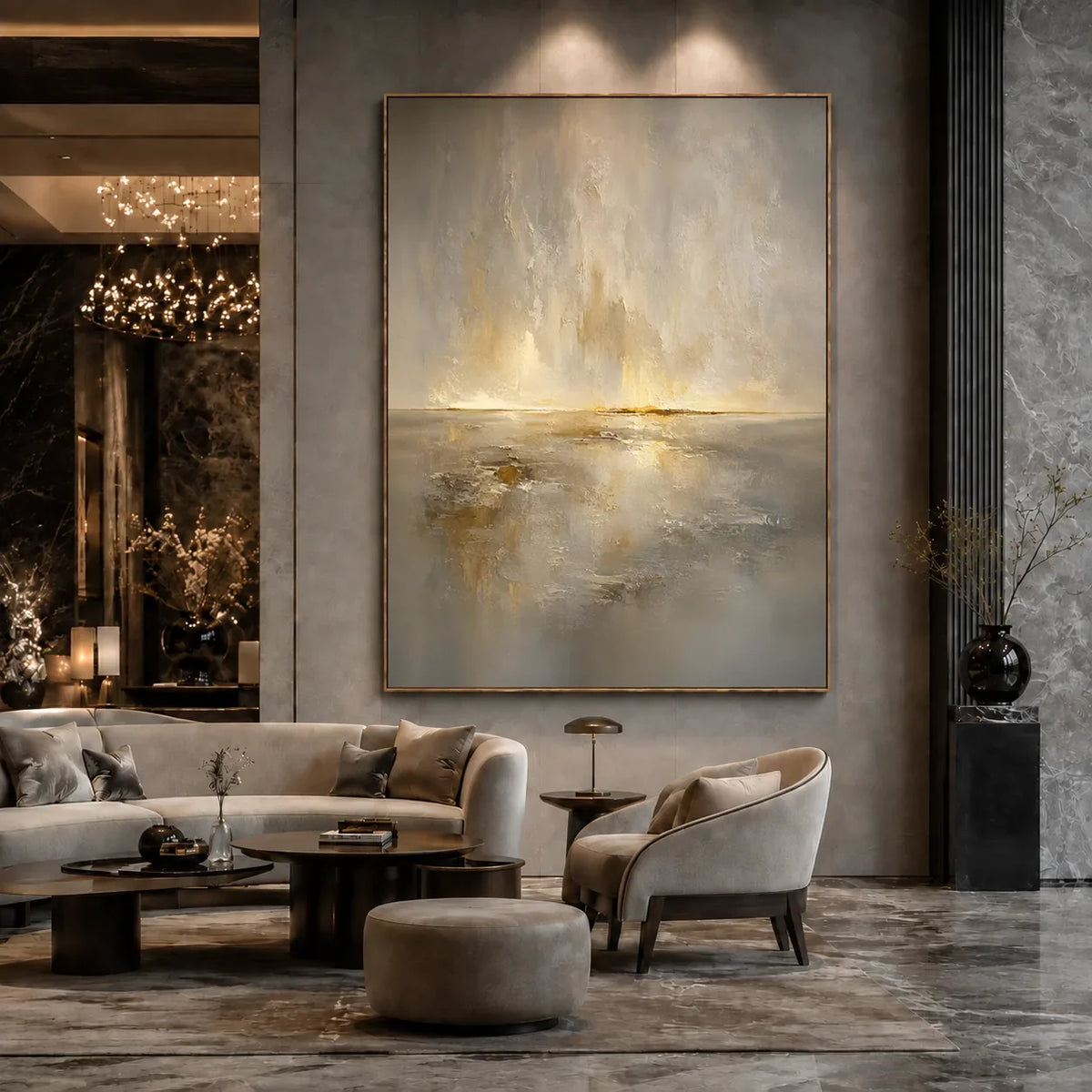 Golden Veil Horizon Wall Art styled interior scene 4 | Olyrel