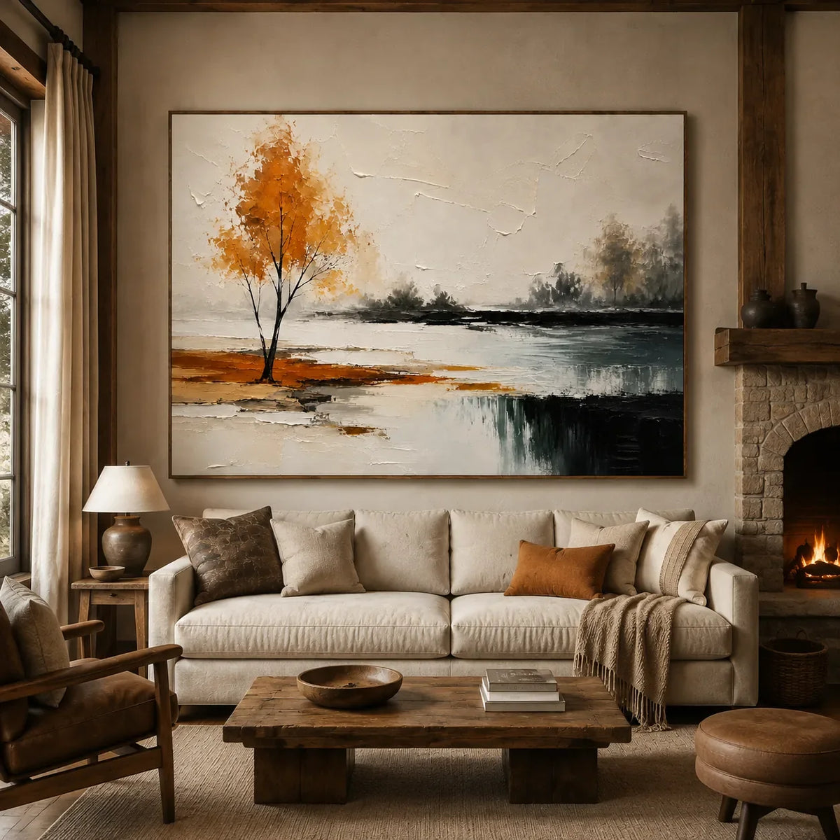 Amber Birch Landscape Wall Art styled interior scene 1 | Olyrel