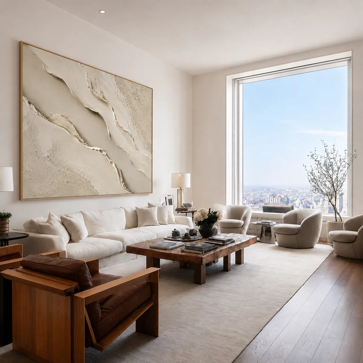Ivory Rift Textured Wall Art styled interior scene 3 | Olyrel