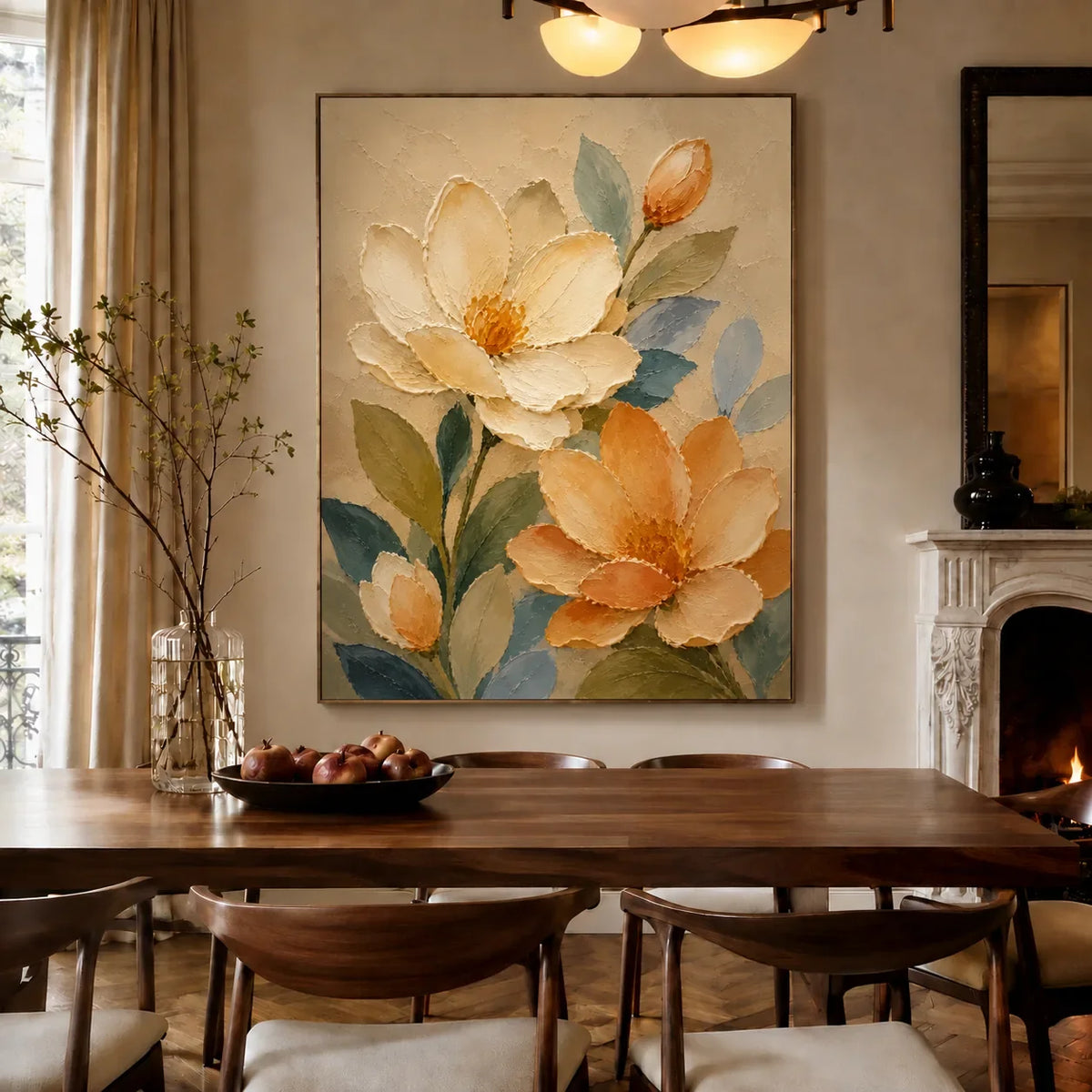 Apricot Bloom Floral Wall Art styled interior scene 1 | Olyrel