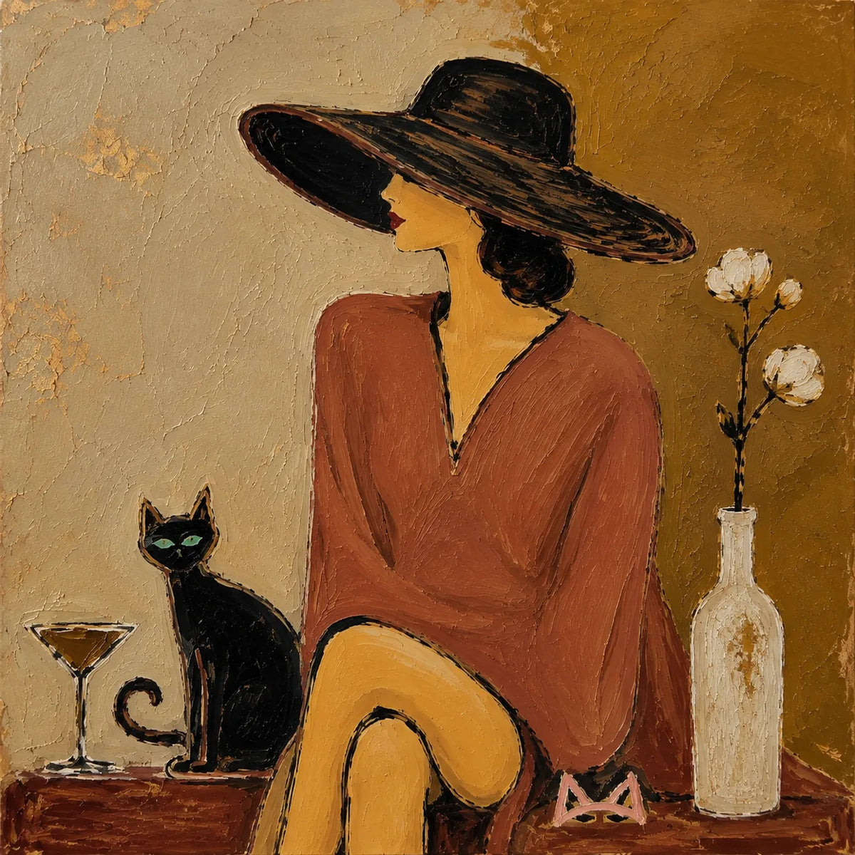Burgundy Hat Figure Wall Art artwork view | Olyrel