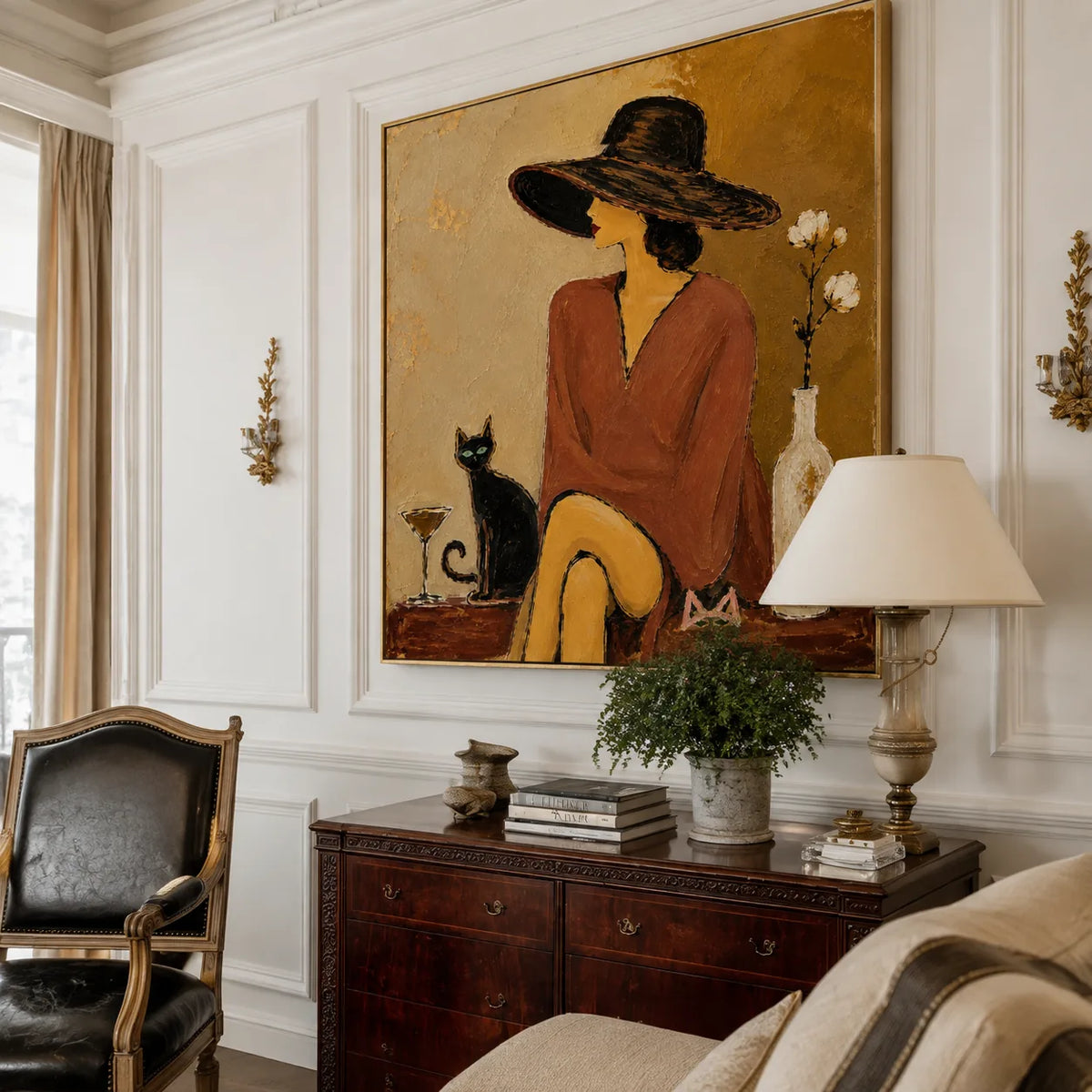 Burgundy Hat Figure Wall Art styled interior scene 1 | Olyrel