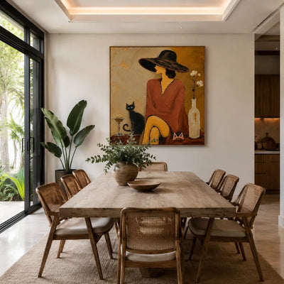 Burgundy Hat Figure Wall Art styled interior scene 3 | Olyrel