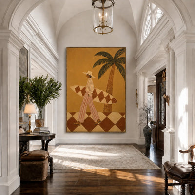 Golden Palm Surfer Wall Art styled interior scene 2 | Olyrel