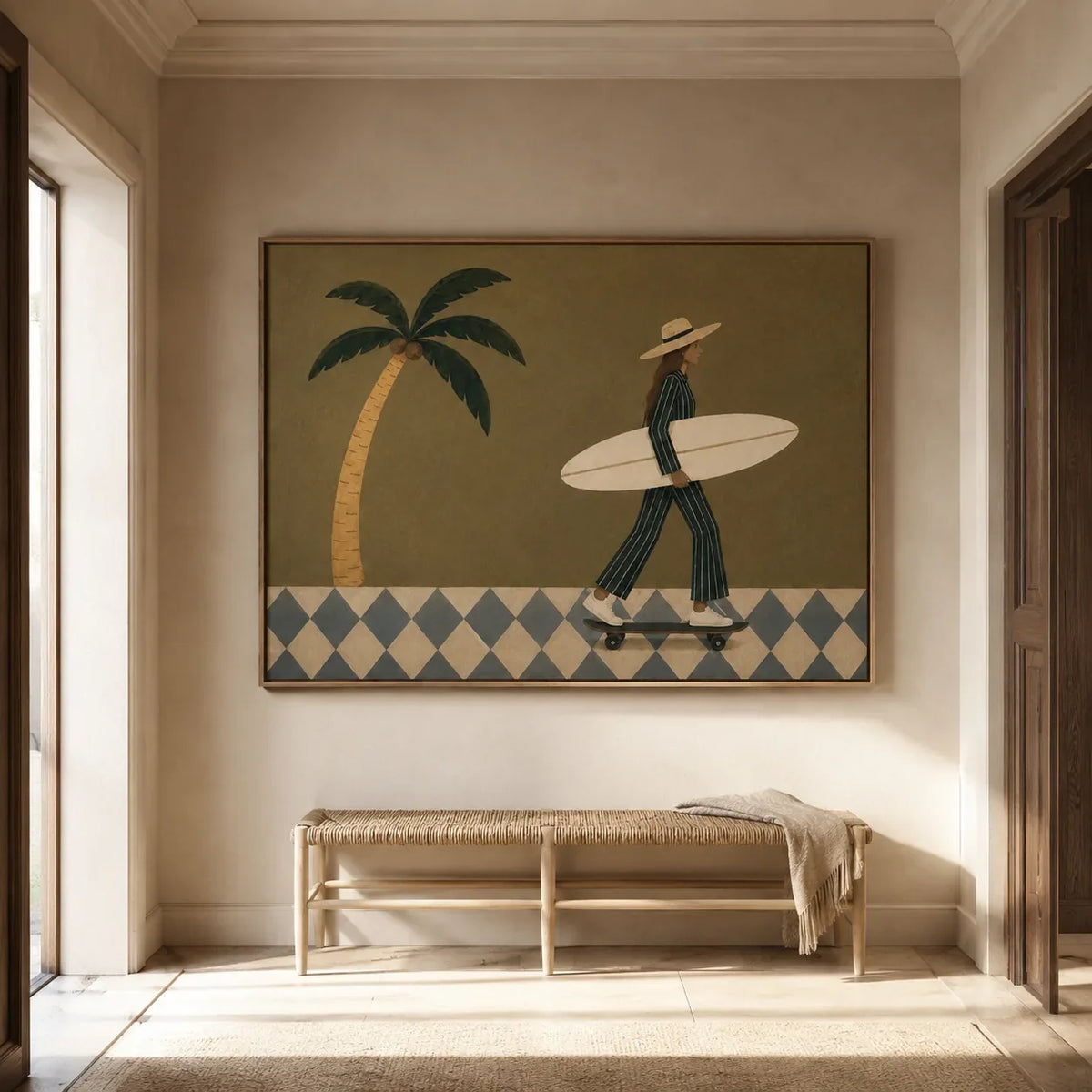 Olive Surfer Figure Wall Art styled interior scene 4 | Olyrel
