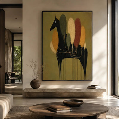 Midnight Grove Horse Wall Art styled in a modern living room | Olyrel