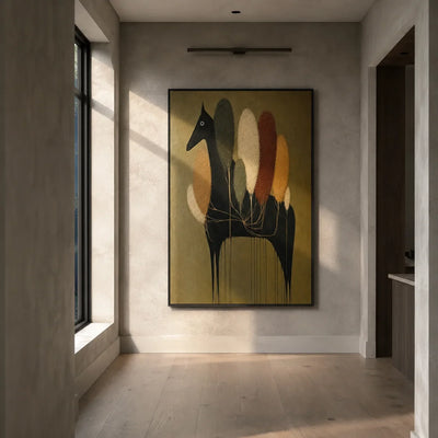 Midnight Grove Horse Wall Art styled in a contemporary entryway | Olyrel