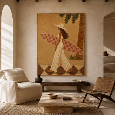 Sunlit Surf Walk Figure Wall Art styled interior scene 4 | Olyrel