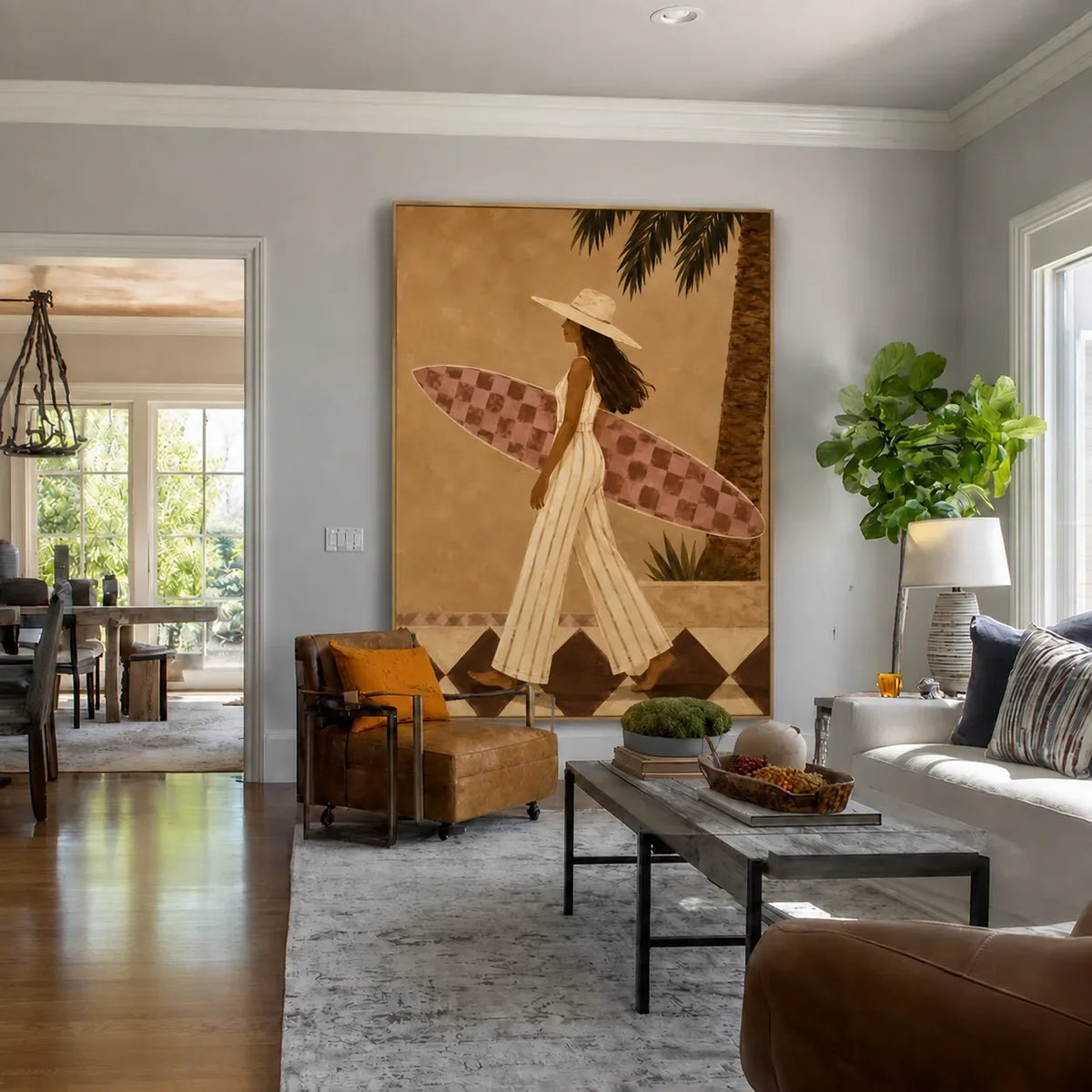 Sunlit Surf Walk Figure Wall Art styled interior scene 5 | Olyrel