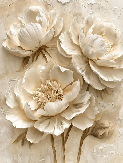 Ivory Peony Relief Wall Art artwork view | Olyrel