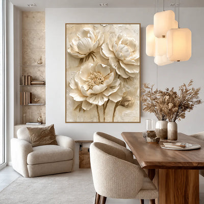 Ivory Peony Relief Wall Art styled interior scene 4 | Olyrel